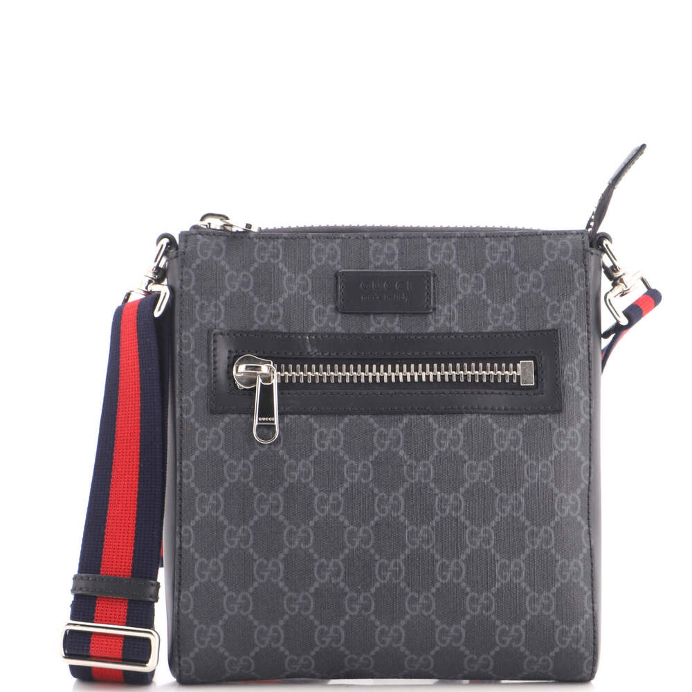 Gucci Small Web Strap Front Zip Messenger Bag GG Coated Canvas